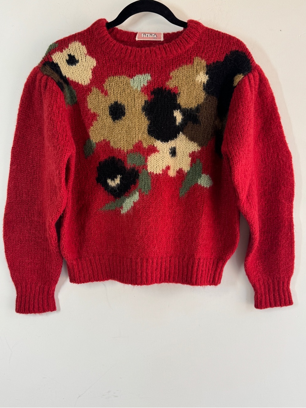 Vintage Barbara Floral Print Knit Sweater Red Cottagecore Fall Boho Chic